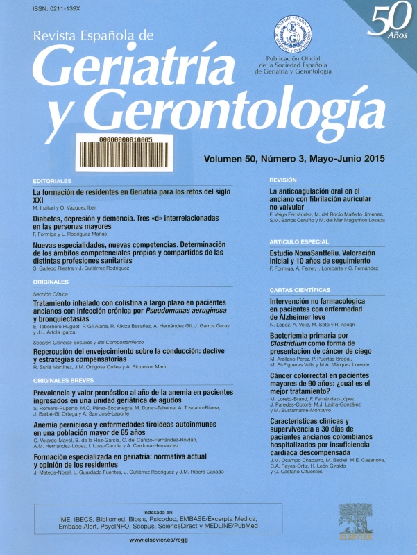 Portada Revista Española de Geriatría y Gerontología